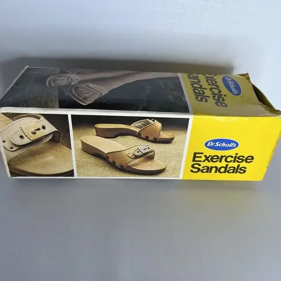 New Vintage Leather Dr. Scholl's Wooden Exercise Sandals Shoes Tan Wheat Sz 6 - Picture 11 of 11